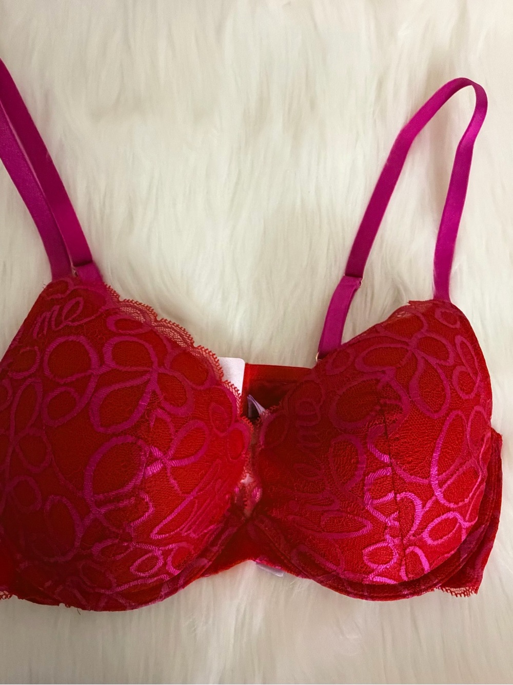 🆕 Savage X Fenty Red Ribbon Lace Push-up Bra - Size: 36D - Picture 3 of 7